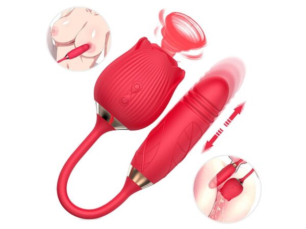 Vibrador com vai e vem e sucção - Formato de Rosa