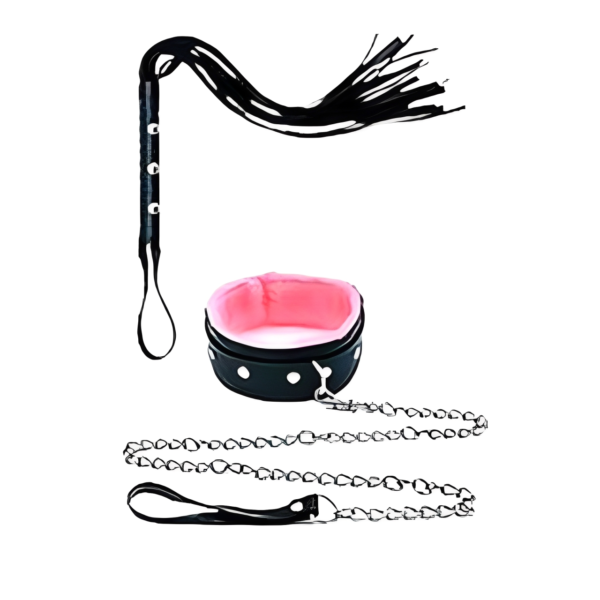 kit Coleira com Guia de corrente Luxo e Chicote