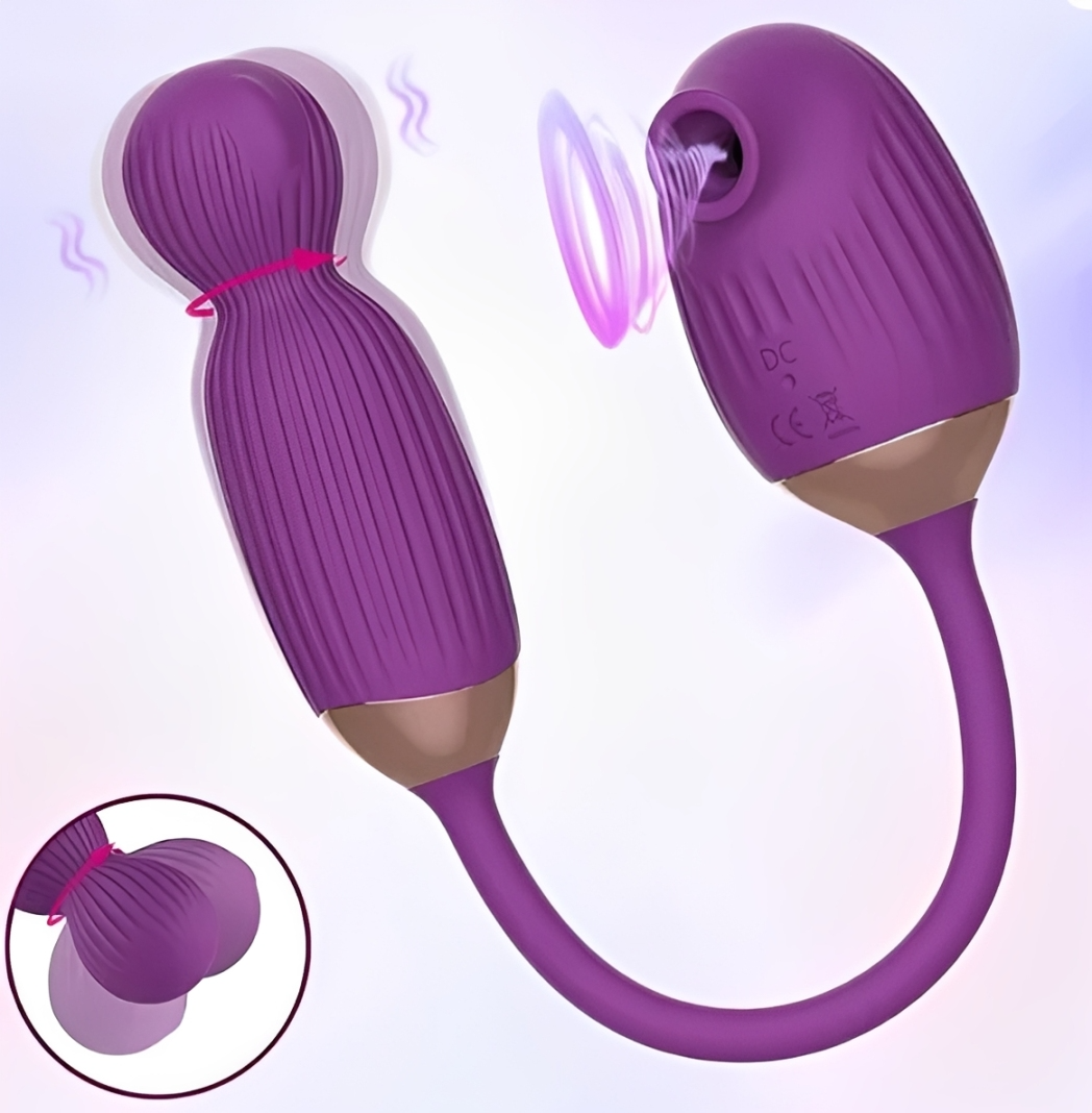 Vibrador com bullet giratório e sugador